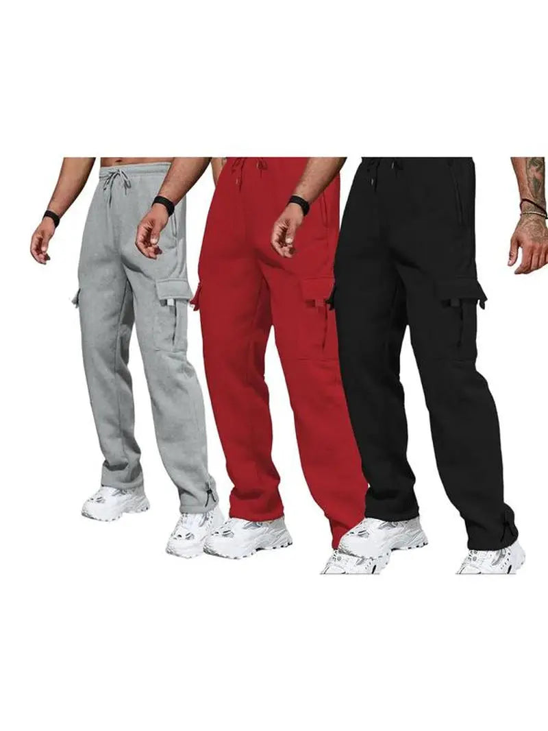 Men'S Plain Pockets Drawstring Waist Wide Leg Pants, Fashion Casual Loose Fit Straight Leg Trousers, Men'S Tracksuit for Fitness Travel, Machine Washable Pants, Work Trousers, Outdoor Activewear